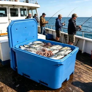 Heavy-Duty Insulated Fish Container 1000L Seafood Storage Cooler Box with Drain Stackable Insulated Pallet Bin