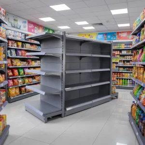 Heavy Duty Metal Supermarket Rack Double Sided Display Solid Adjustable Back Quick Installation Storage Epoxy Grocery Shelves