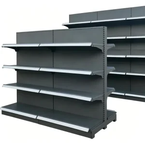 Heavy Duty Metal Wood Double Sided Economical Supermarket Shelf Gondola Shelving Retail Store Island Display Rack Grocery Shop