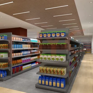 Heavy Duty Metallic Supermarket Rack Floor Mount Shelves for Retail Stores and Factories