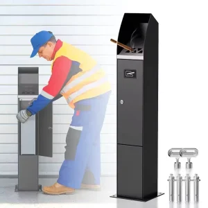 Heavy Duty Standing Waste Bin for Hotel Lobby and Smoking Area Stainless Steel Construction with Built in Cigar Ashtray