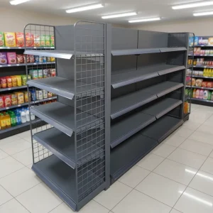 Heavy Duty Steel Supermarket Storage Rack Epoxy Powder Coating Freestanding Single Sided Solid Shelf Convenience Store Grocery