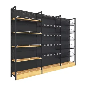 Heavy Duty Supermarket Peg Board Shelf Gondola Rack Single or Double Sided Perforated Metal Shelving for Display and Storage