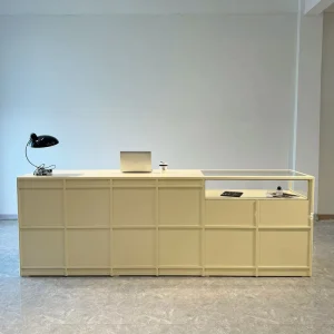 High-End Baked Paint Checkout Counter Front Desk Cashier Bar Cabinet for Clothing Store & Beauty Salon Middle Island Design