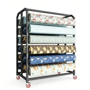 High End Customized Fabric Logo Carpet Rug Blanket Sample Stand Fabric Roll Display Rack for Showroom