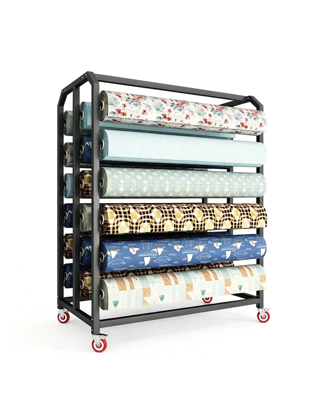 High End Customized Fabric Logo Carpet Rug Blanket Sample Stand Fabric Roll Display Rack for Showroom