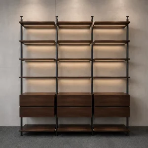 High End Modern Industrial Wood Display Shelving Unit Custom Retail Fixtures for Boutiques and Coffee Shops