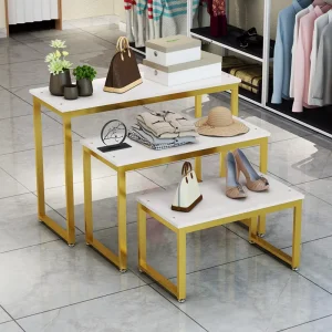 High Low Island Display Rack Steel Multi Layer Clothing Store Custom
