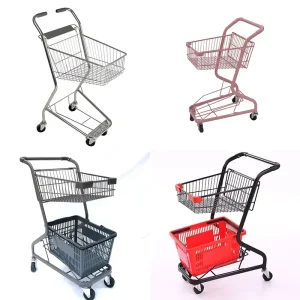 High Quality Double Basket Fashion Japanese Style Grocery Store Shopping Trolley for Mini Markets