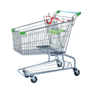High Quality Free logo Printed European Style Metal Wire Supermarket Grocery Store Shopping Trolley Cart for Sale