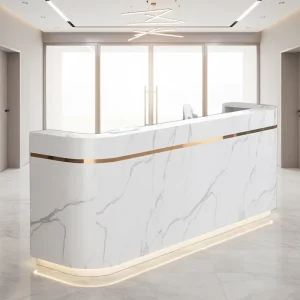 High Quality Gold White Light Luxury Nail Salon Reception Counter Desk Furniture Salon Bar Counter for Commercial Use