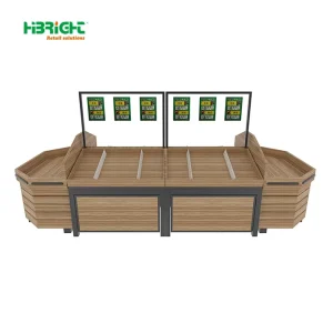 High Quality Heavy Duty Customizable Pine Wood Fruit Vegetable Display Stand Supermarket Rack