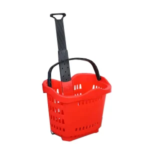 High Quality Plastics Supermarket Shopping Rolling Basket With Wheels