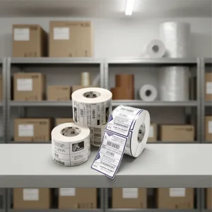 High Quality Thermal Shipping Label Roll Custom Logo Roll Postage Sticker Custom Sticker Laminate Surface Barcode