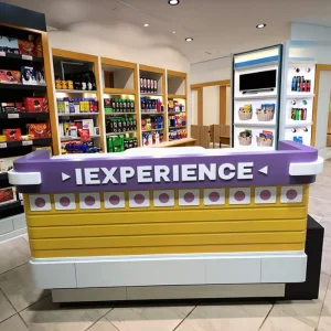 High Quality Wooden Checkout Counter with Display Shelf for Supermarket
