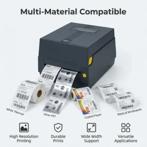 High Speed 4 Inch Thermal Transfer Label Printer with USB Port 110mm Desktop Barcode Printer for Warehouse Shipping Labels