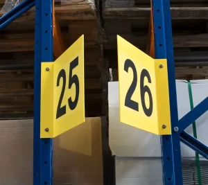 High Visibility Warehouse Aisle Markers Custom Double-Sided Alphabet Signs for Logistics Racking and Inventory Control