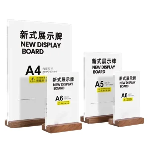 High end Acrylic Table Card Stand Solid Wood A4 Display Board Menu Price List Conference Table Sign