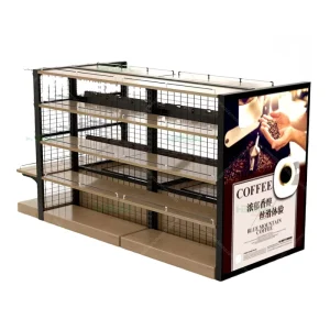 Highbright Heavy Duty Metal 4 Shelf Solid Back Polished Freestanding Supermarket Shelving Display Racks
