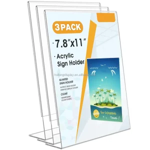 HoFong Acrylic A4 Sign Holder Clear Slant Back Display Stand 7.8×11 Inch Sign Holder for Office Store Shelf 3 Pack