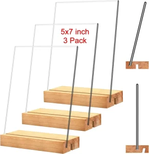 Holder with Wood Base Wood Sign Holder Vertical or Slant Back Display for Store Office