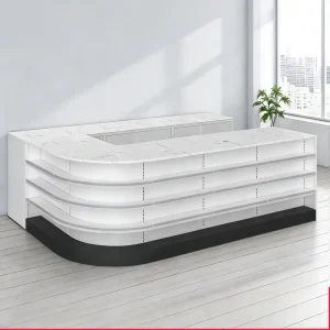 Hongbai All Steel Marble Cashier Desk for Supermarket with Show Function Large Snack Bar Counter Simple Modern Design