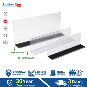 Hookei PVC Customized Plastic Supermarket Retail Adjustable Library Pharmacy Wardrobe Fridge Magnetic Shelf Divider