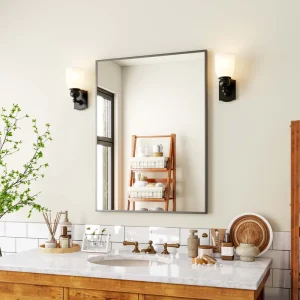 Horizontal Wall Mounted Rectangle 24 Inch Modern Black Framed Vanity Bathroom Mirror