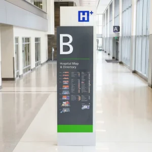 Hospital Map and Directory Kiosk Custom Indoor Wayfinding Sign Aluminum Cabinet Acrylic Panel LED Backlit Directory Totem Sign