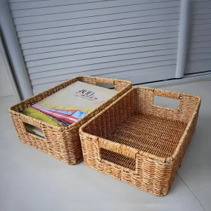 Hotel Clothing Storage Basket Hand Braided Rattan Laundry Basket for Home Desktop Toy Organization Snack Storage