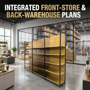 ISO Certified Modern Wood Grain Gondola Shelving Premium Retail Store Display Racks for Boutique Shop Supermarket