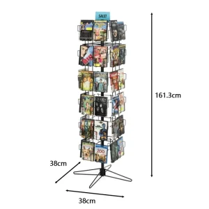 IYUBO High Quality Rotating Floor Metal Pocket Post Greeting Card Display CD Calendar Magazine Display Stand Rack