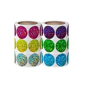 In stock Laser Holographic Circle shaped Adhesive Paper Labels Roll packed Colorful Stickers Gift wrapping Decoration