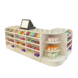Industrial Solid Wood Supermarket Checkout Counter Fireproof Eco Friendly Commercial Cashier Desk