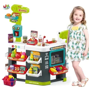 Interactive Grocery Store Toy for Kids with Electronic Cash Register Scanner and Lights 87cm Height Realistic Shopping Kit