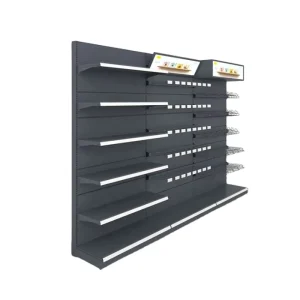 Iron Steel Wood Double Sided Light Duty Powder Coated Supermarket Display Rack Gondola Shelf for Stationery Shops
