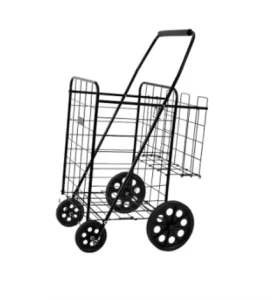 Iron Wire Rolling Trolley with Wheels for Retail Stores Mini Trolley Shopping Baskets