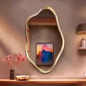 Irregular Gold Frame Wall Mirror Shatterproof Asymmetrical Decorative Large Hanging Mirrors for Living Room