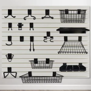 JH Mech Slatwall Accessories Kits Anti Drop Curved Shape Durable Rust Proof Coating Lightweight Metal Slatwall Shelves