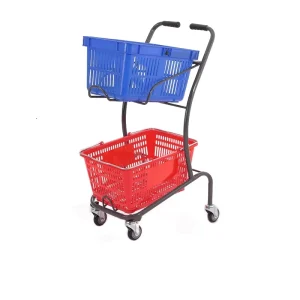 Japanese Style Metal Supermarket Shopping Cart Trolleys with 2 Basket