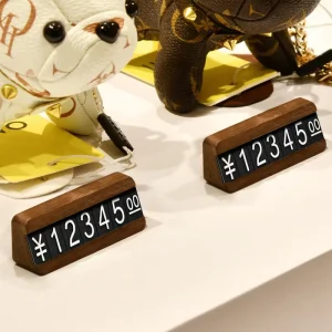 Jewelry Tea Tobacco Alcohol Products Stand up Insertion Tags Wood Material Price Tags Walnut Color 57x20mm