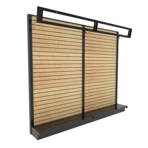 KEWAY Custom Wall Mounted Wood Slatwall Gondola Display Shelving with Sign Holder