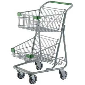 KJ BS 50 Unfolding Double Basket 2 Layer Metal Shopping Trolley