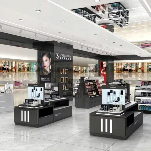 KLNS006 Customized Wooden Board and Metal Frame Retail Store Fixtures with LED Lighting for Cosmetic Store Interior Design