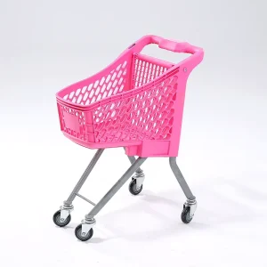 Kids Colorful Plastic Shopping Hand Trolley Folding Supermarket Cart with 4” PU Wheels