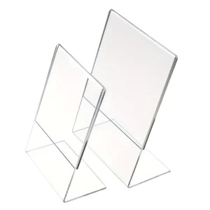 L Double sided Clear Portable Acrylic Table Display Stand for Restaurant Hotel Bar Menu Display L shaped Pull out Table Sign