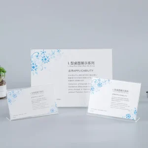 L Shape Clear Acrylic Sign Holder Desktop Price List Display Stand with Insertable Black Base for Retail Store Counter