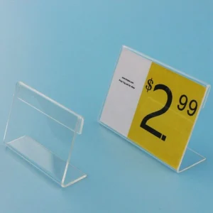 L Shape Mini Acrylic Sign Holder Supermarket Price Cards and Labels PS Material Clear Discount Tag Price Sign Holder