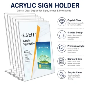 L Shape Slanted Back Acrylic Sign Holder 8.5×11 Inches A4 Clear Tabletop Menu Holder Stand for Promotion Retail Office Display
