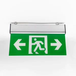 LED Emergency Exit Sign Aluminium Acrylic IP20 Rated Rechargeable Hanging Mounted Staircase Use 3 Hours Emergency Lighting
